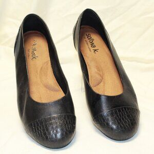 Softwalk SZ 11 WW Black Leather SONOMA Croco Cap Toe Ballet Flat Shoes S1907-027
